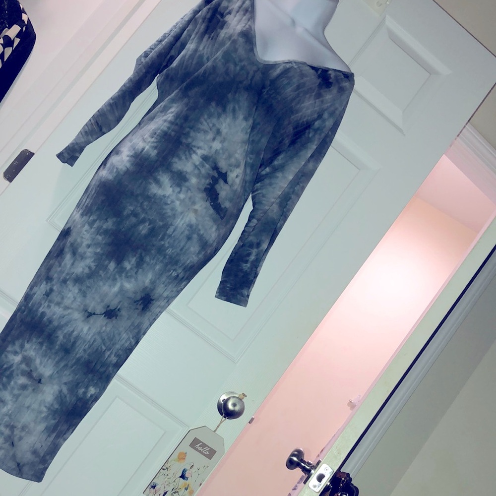 Blanc Gray Asymmetrical Dolman Sleeve Bodycon Maxi Dress